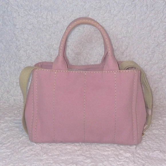 Prada Canapa RARE Light Pink Small Canvas Tote Shoulder Crossbody Bag w/ Strap